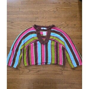 Free People Beach Thora V-Neck Striped Sweater Oversized Size XS NWT